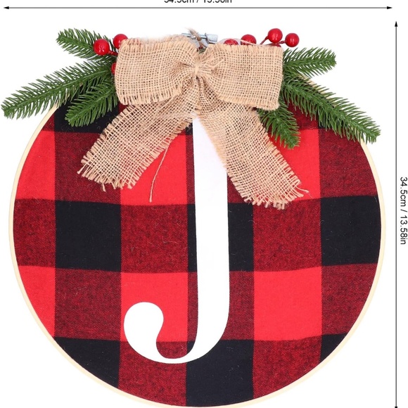 JOY Plaid Wreath or Wall Hanging Christmas Decorations - Rustic Burlap Bow - Picture 4 of 8